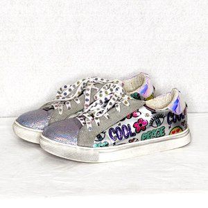 Steve Madden JBUBBLE Graffiti Sneakers Girls Metallic Sparkle Shoes